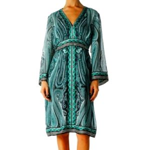 INC International Concepts sheer slip lined bell sleeve tie back dress